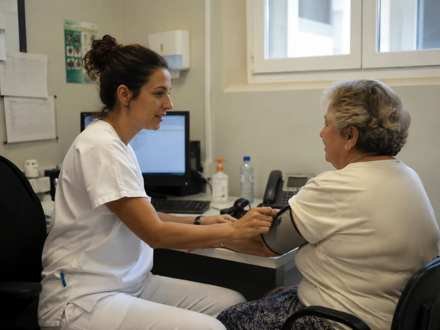 Profesional sanitaria realizando un control de salud a una paciente